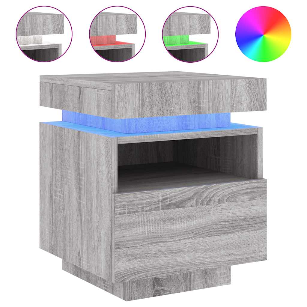 Bedside Cabinet with LED Lights Grey Sonoma 40x39x48.5 cm