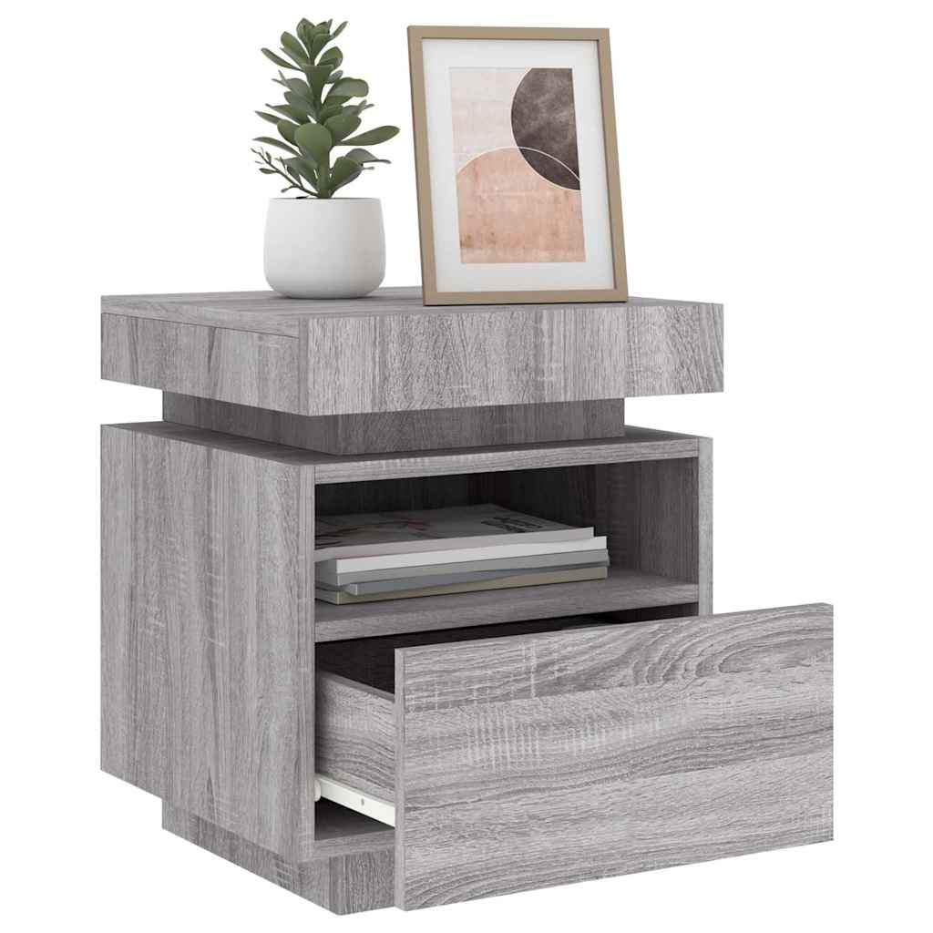 Bedside Cabinet with LED Lights Grey Sonoma 40x39x48,5 cm