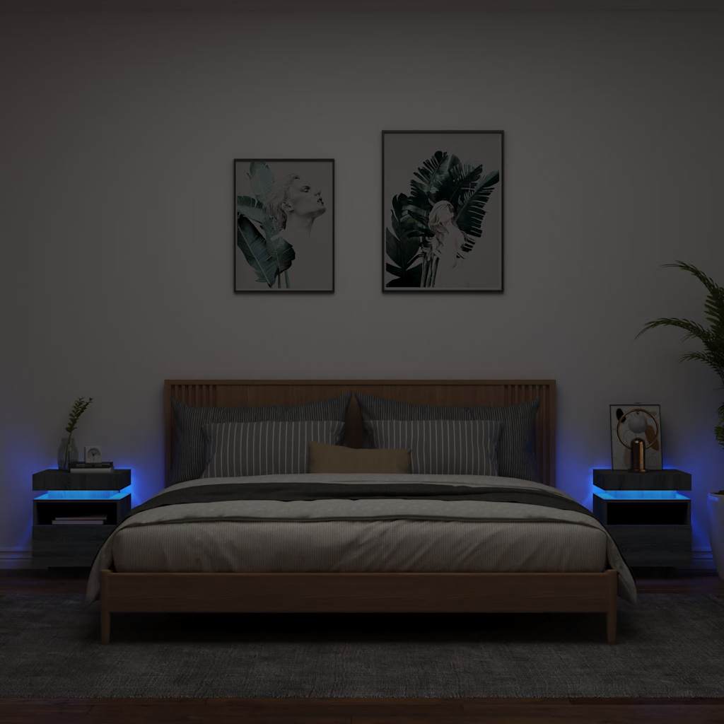 Bedside Cabinets with LED Lights 2 pcs Grey Sonoma 40x39x48.5 cm