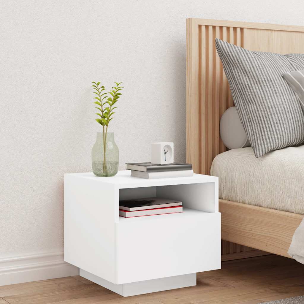 Bedside Cabinet | Cool White | Engineered Wood | Compact