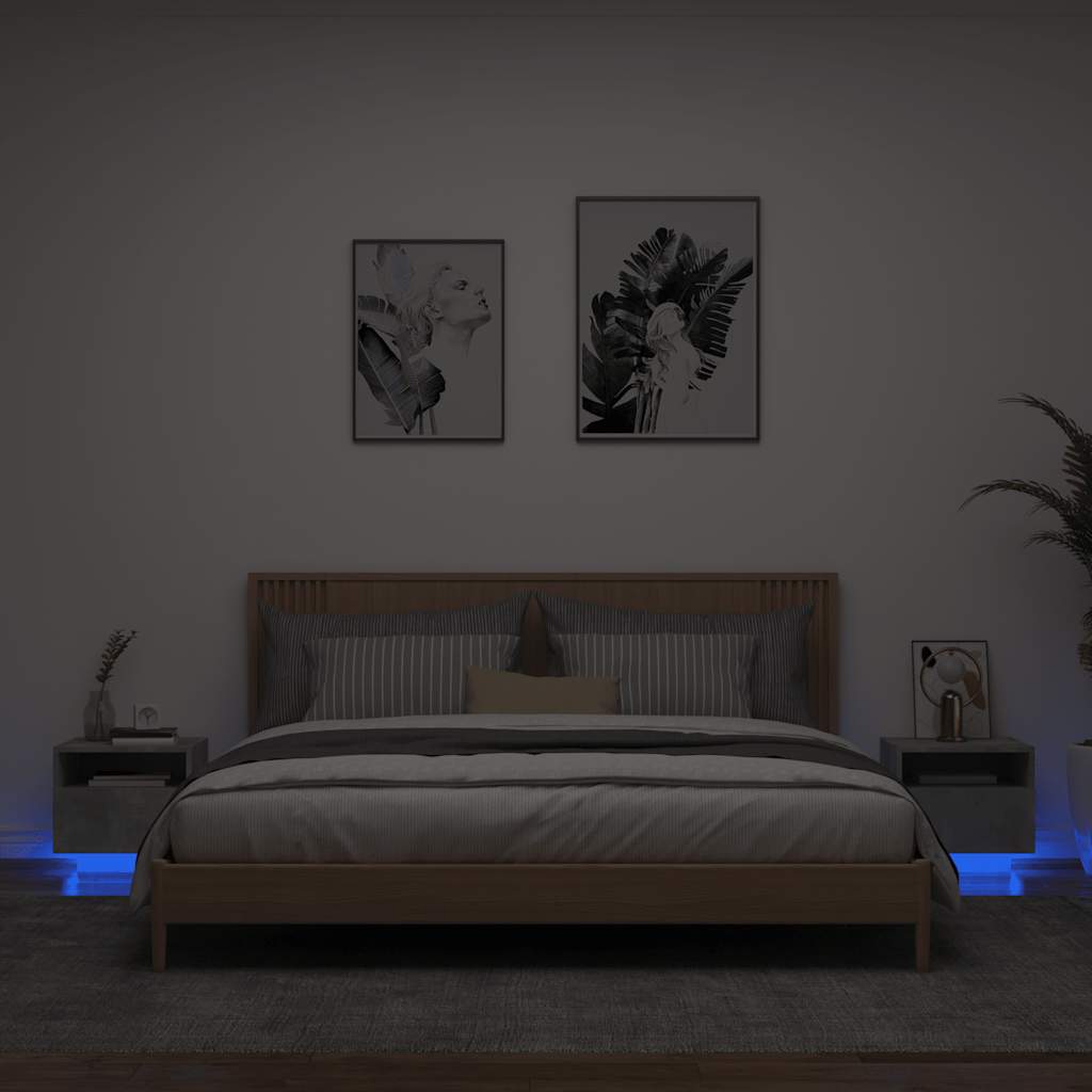 Bedside Cabinets with LED Lights 2 pcs Concrete Grey 40x39x37 cm