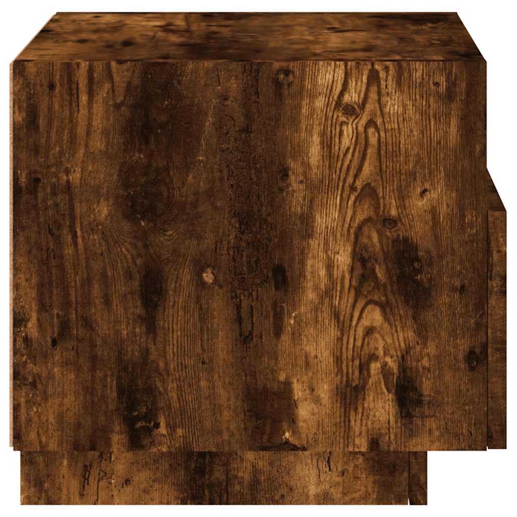 Bedside Cabinet with LED Lights Smoked Oak 40x39x37 cm