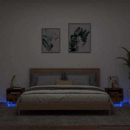 Bedside Cabinets with LED Lights 2 pcs Smoked Oak 40x39x37 cm