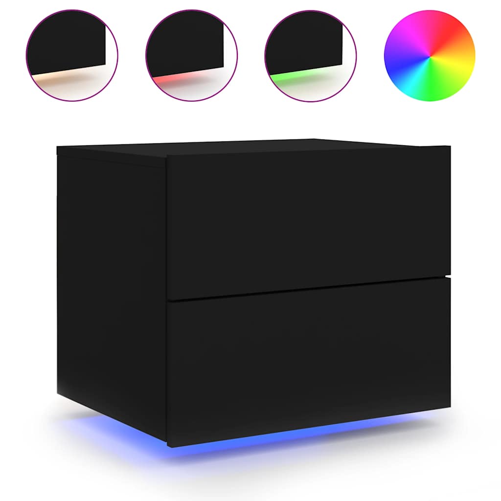 Wall-mounted Bedside Cabinet | Black | Engineered wood | Standard