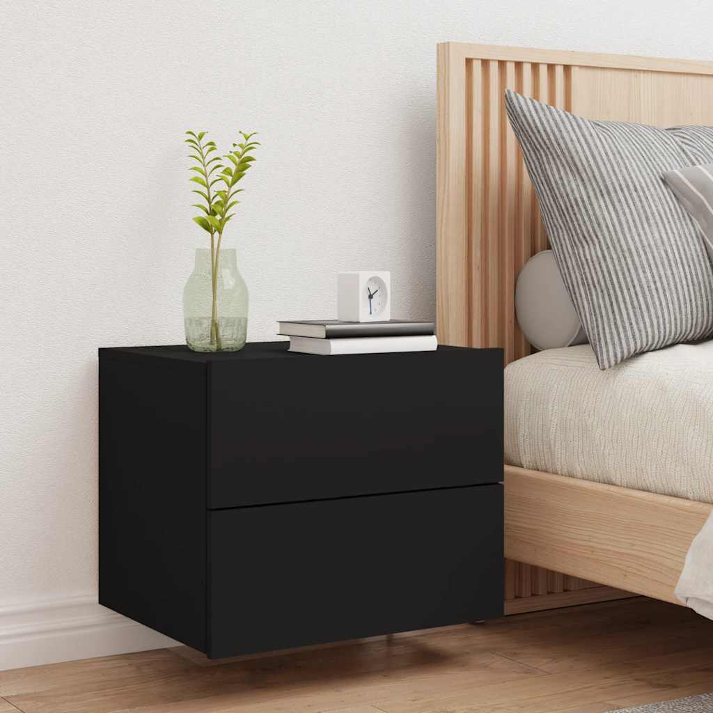 Wall-mounted Bedside Cabinet | Black | Engineered wood | Standard
