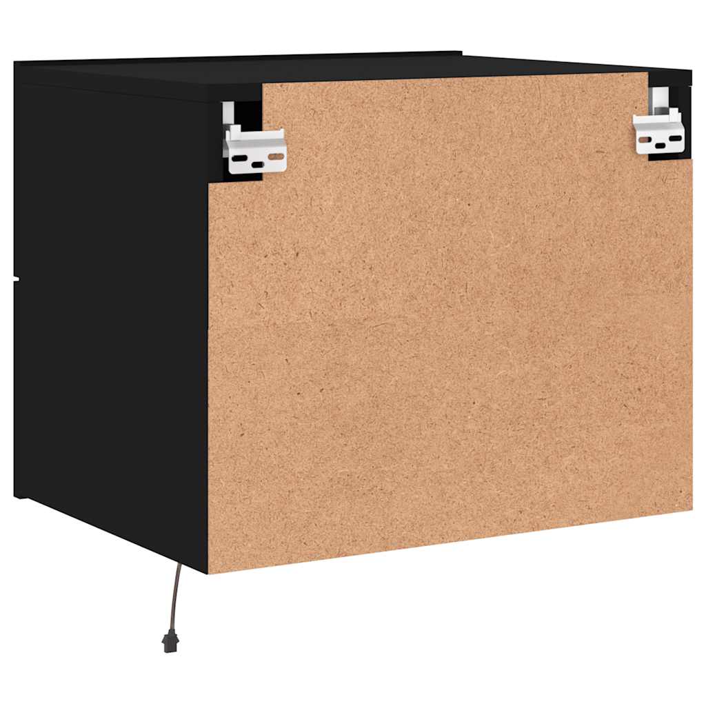 Wall-mounted Bedside Cabinet with LED Lights Black