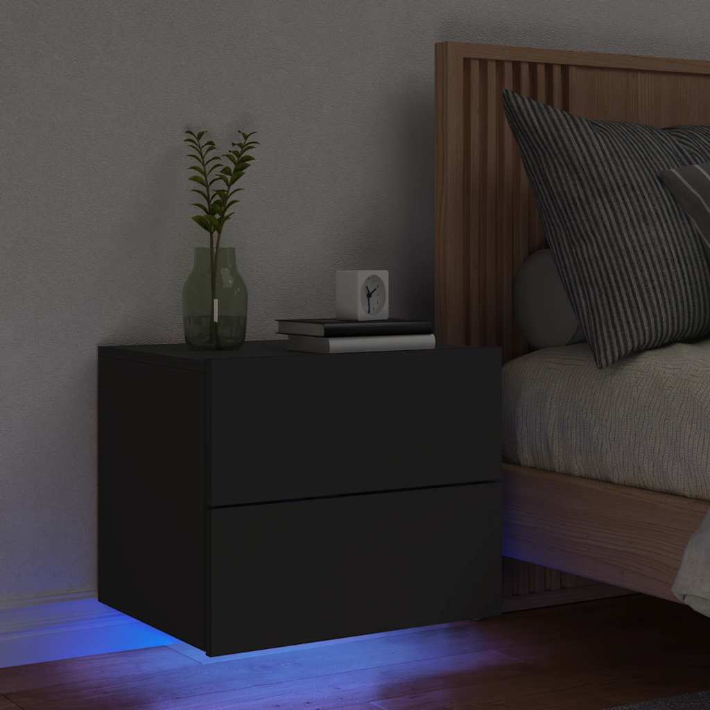 Wall-mounted Bedside Cabinet | Black | Engineered wood | Standard