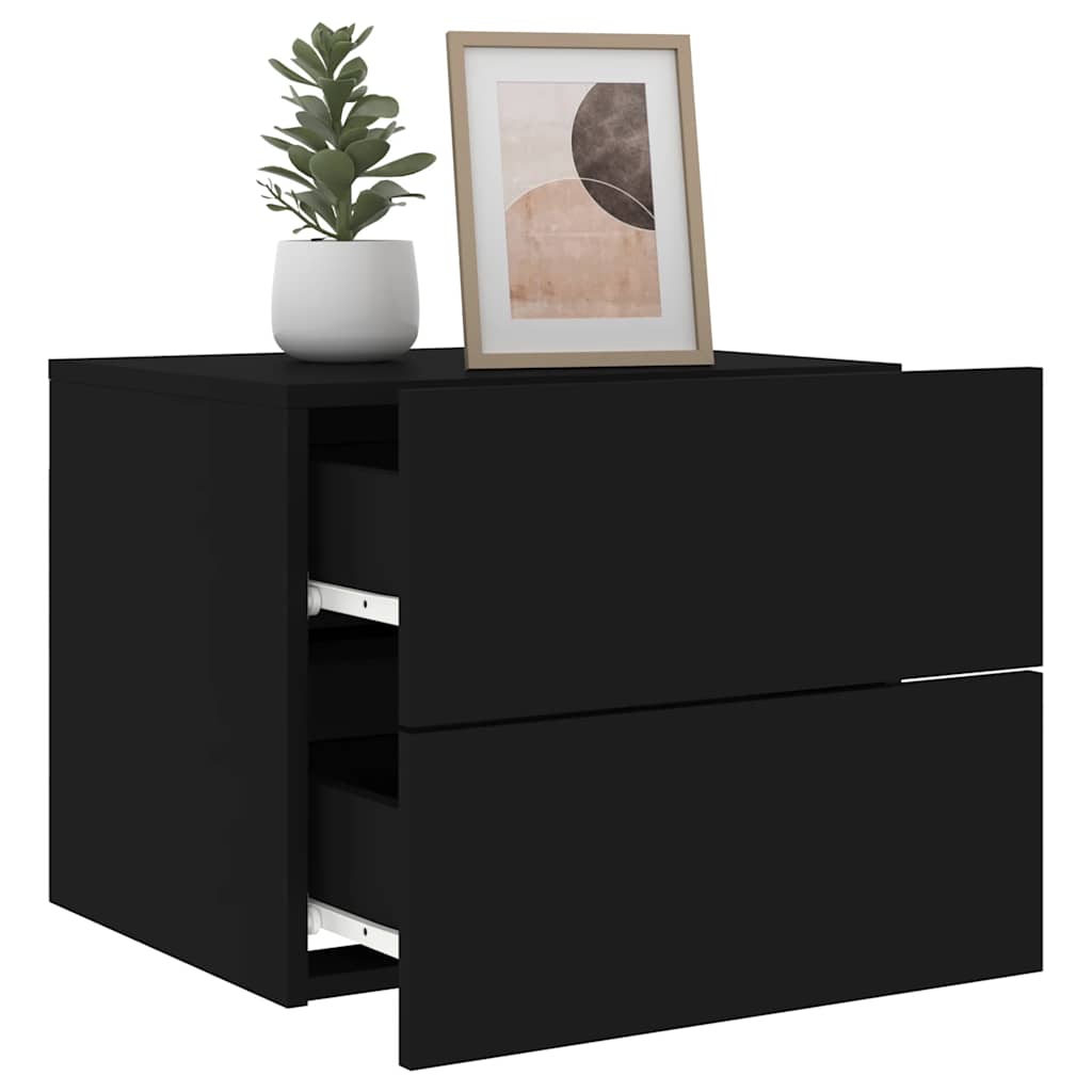 Wall-mounted Bedside Cabinet | Set of 2 | Black | Engineered wood