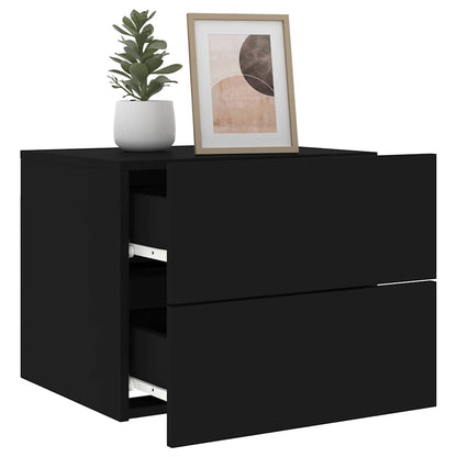 Wall-mounted Bedside Cabinet | Set of 2 | Black | Engineered wood
