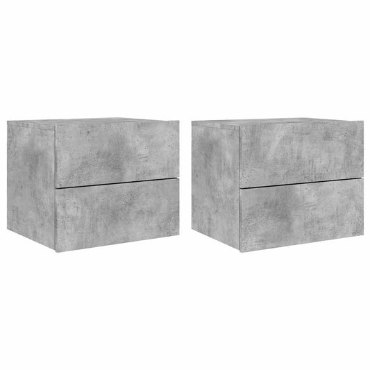 Wall-mounted Bedside Cabinets with LED 2 pcs Concrete Grey