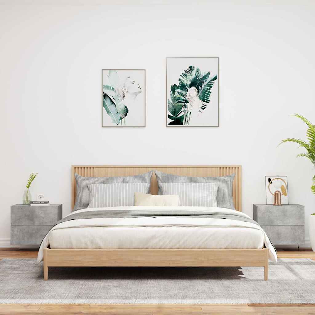 Wall-mounted Bedside Cabinets with LED 2 pcs Concrete Grey
