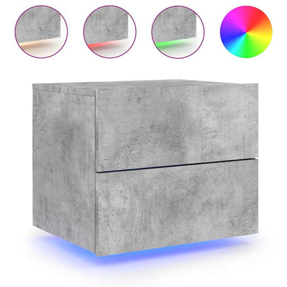 Wall-mounted Bedside Cabinets with LED 2 pcs Concrete Grey