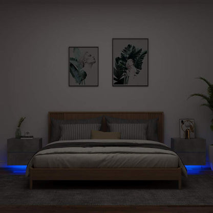 Wall-mounted Bedside Cabinets with LED 2 pcs Concrete Grey