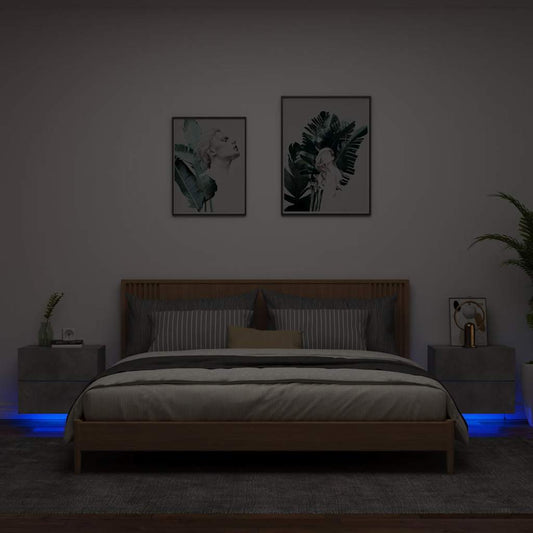 Wall-mounted Bedside Cabinets with LED 2 pcs Concrete Grey