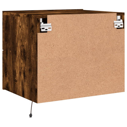 Wall-mounted Bedside Cabinet with LED Lights Smoked Oak
