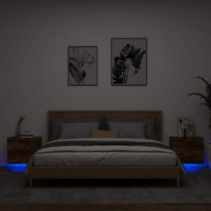 Wall-mounted Bedside Cabinets with LED Lights 2 pcs Smoked Oak