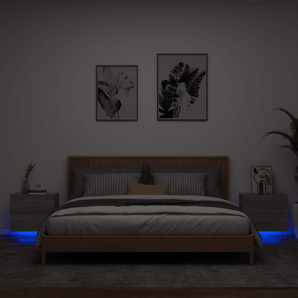 Wall-mounted Bedside Cabinets with LED Lights 2 pcs Grey Sonoma