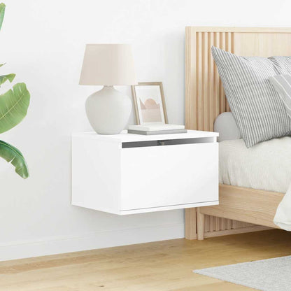 Wall-mounted Bedside Cabinet with LED Lights White
