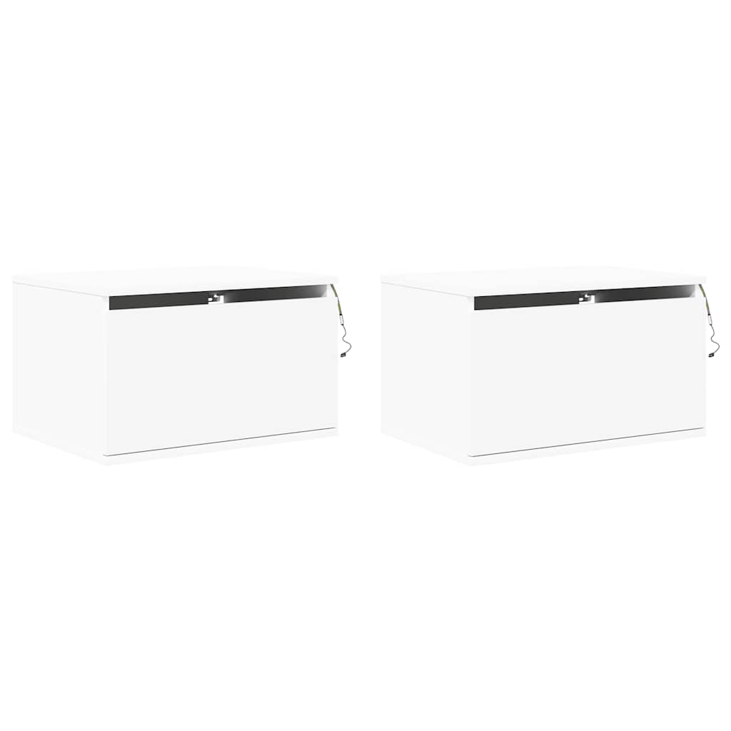 Wall-mounted Bedside Cabinets with LED Lights 2 pcs White