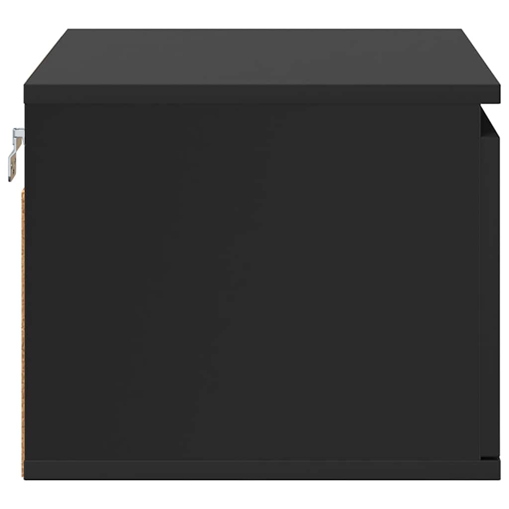 Wall-mounted Bedside Cabinet with LED Lights Black