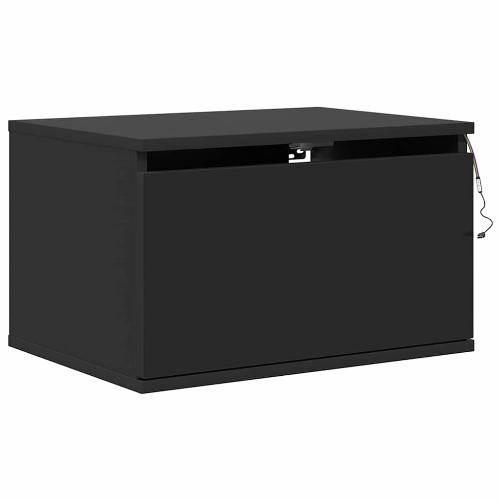 Wall-mounted Bedside Cabinets with LED Lights 2 pcs Black
