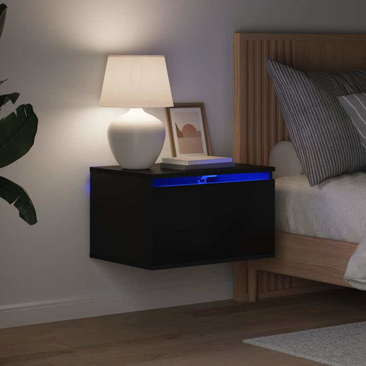 Wall-mounted Bedside Cabinets with LED Lights 2 pcs Black