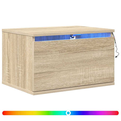 Wall-mounted Bedside Cabinet with LED Lights Sonoma Oak