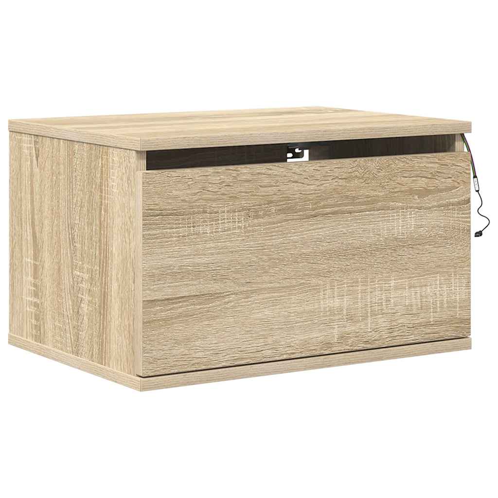 Wall-mounted Bedside Cabinet with LED Lights Sonoma Oak
