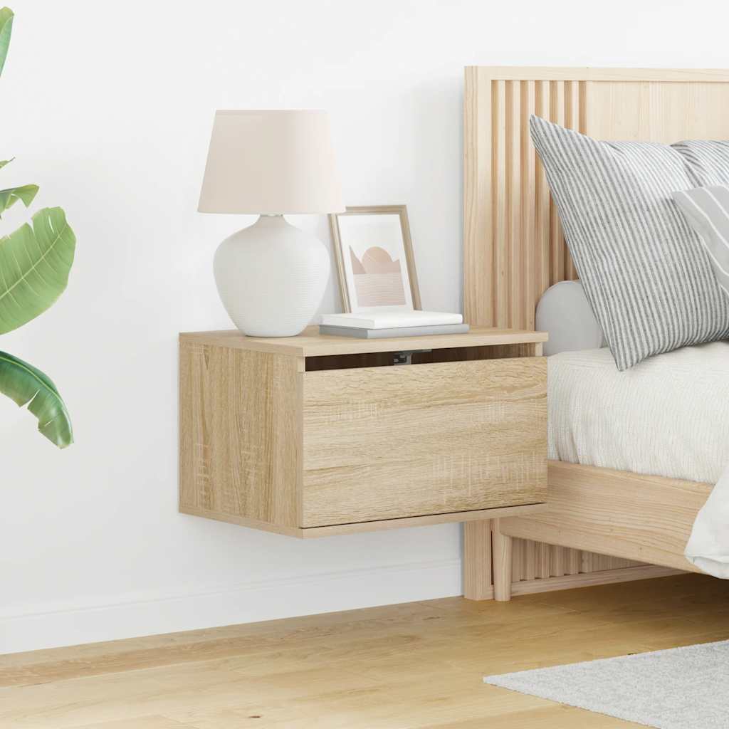 Wall-mounted Bedside Cabinet with LED Lights Sonoma Oak
