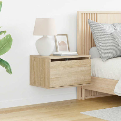 Wall-mounted Bedside Cabinet with LED Lights Sonoma Oak