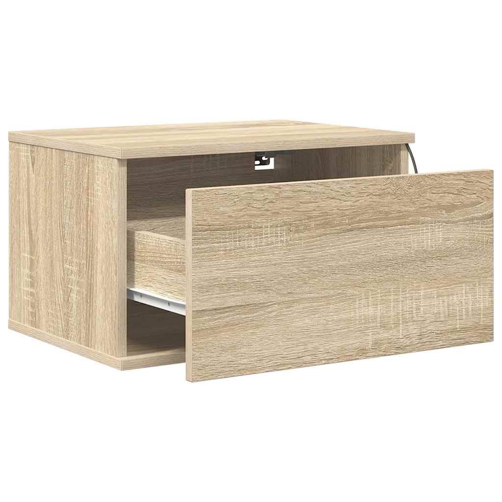 Wall-mounted Bedside Cabinet with LED Lights Sonoma Oak