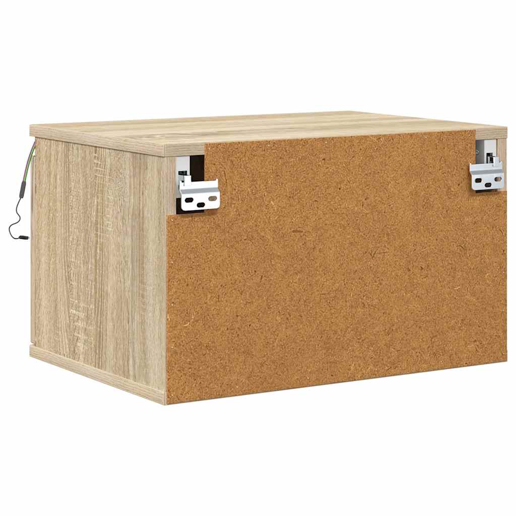 Wall-mounted Bedside Cabinet with LED Lights Sonoma Oak