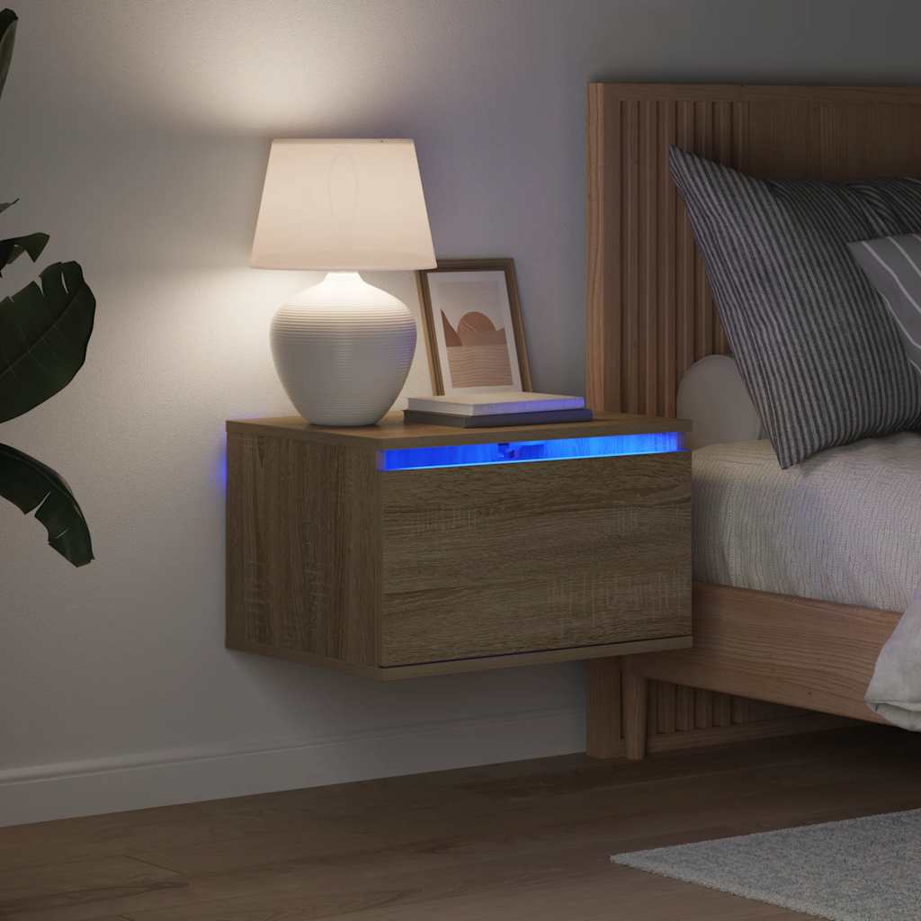 Wall-mounted Bedside Cabinet with LED Lights Sonoma Oak