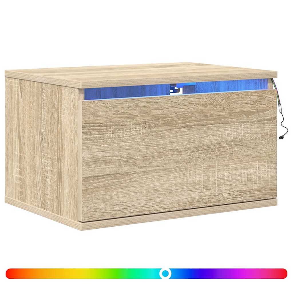 Wall-mounted Bedside Cabinets with LED Lights 2 pcs Sonoma Oak