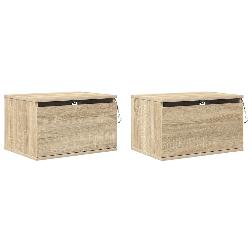 Wall-mounted Bedside Cabinets with LED Lights 2 pcs Sonoma Oak