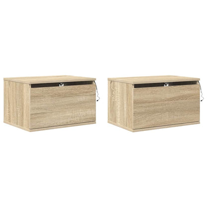 Wall-mounted Bedside Cabinets with LED Lights 2 pcs Sonoma Oak