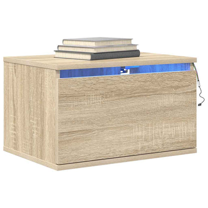 Wall-mounted Bedside Cabinets with LED Lights 2 pcs Sonoma Oak
