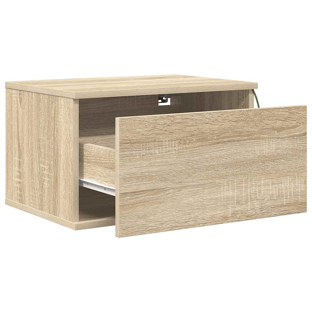 Wall-mounted Bedside Cabinets with LED Lights 2 pcs Sonoma Oak