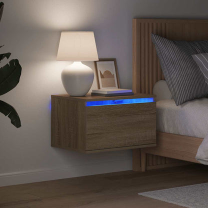 Wall-mounted Bedside Cabinets with LED Lights 2 pcs Sonoma Oak