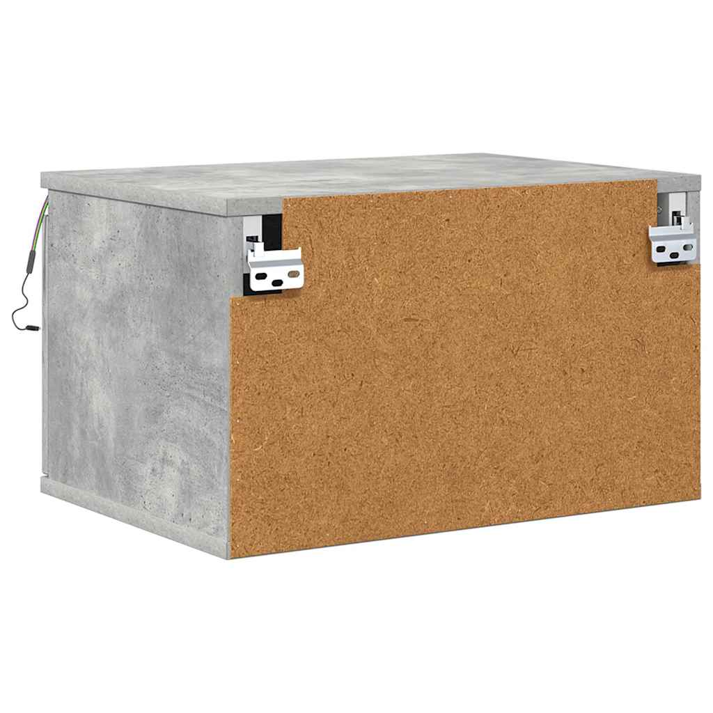 Wall-mounted Bedside Cabinet with LED Lights Concrete Gery