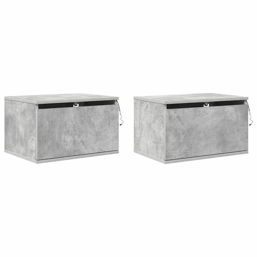 Wall-mounted Bedside Cabinets with LED Lights 2 pcs Concrete Grey