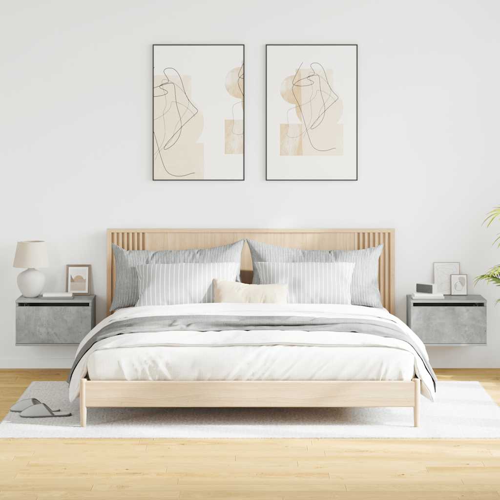Wall-mounted Bedside Cabinets with LED Lights 2 pcs Concrete Grey