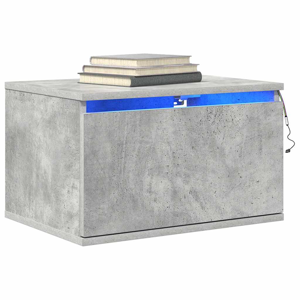 Wall-mounted Bedside Cabinets with LED Lights 2 pcs Concrete Grey