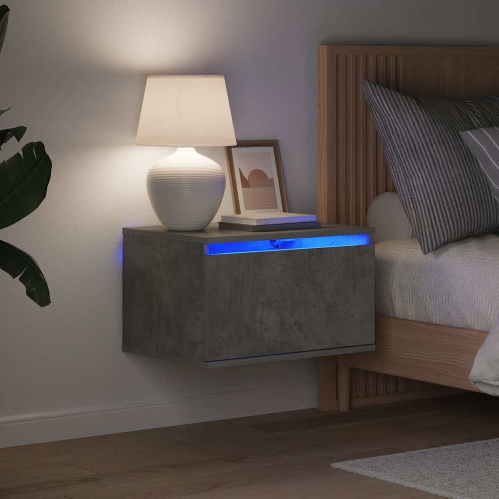 Wall-mounted Bedside Cabinets with LED Lights 2 pcs Concrete Grey