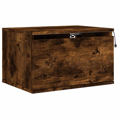 Wall-mounted Bedside Cabinet with LED Lights Smoked Oak