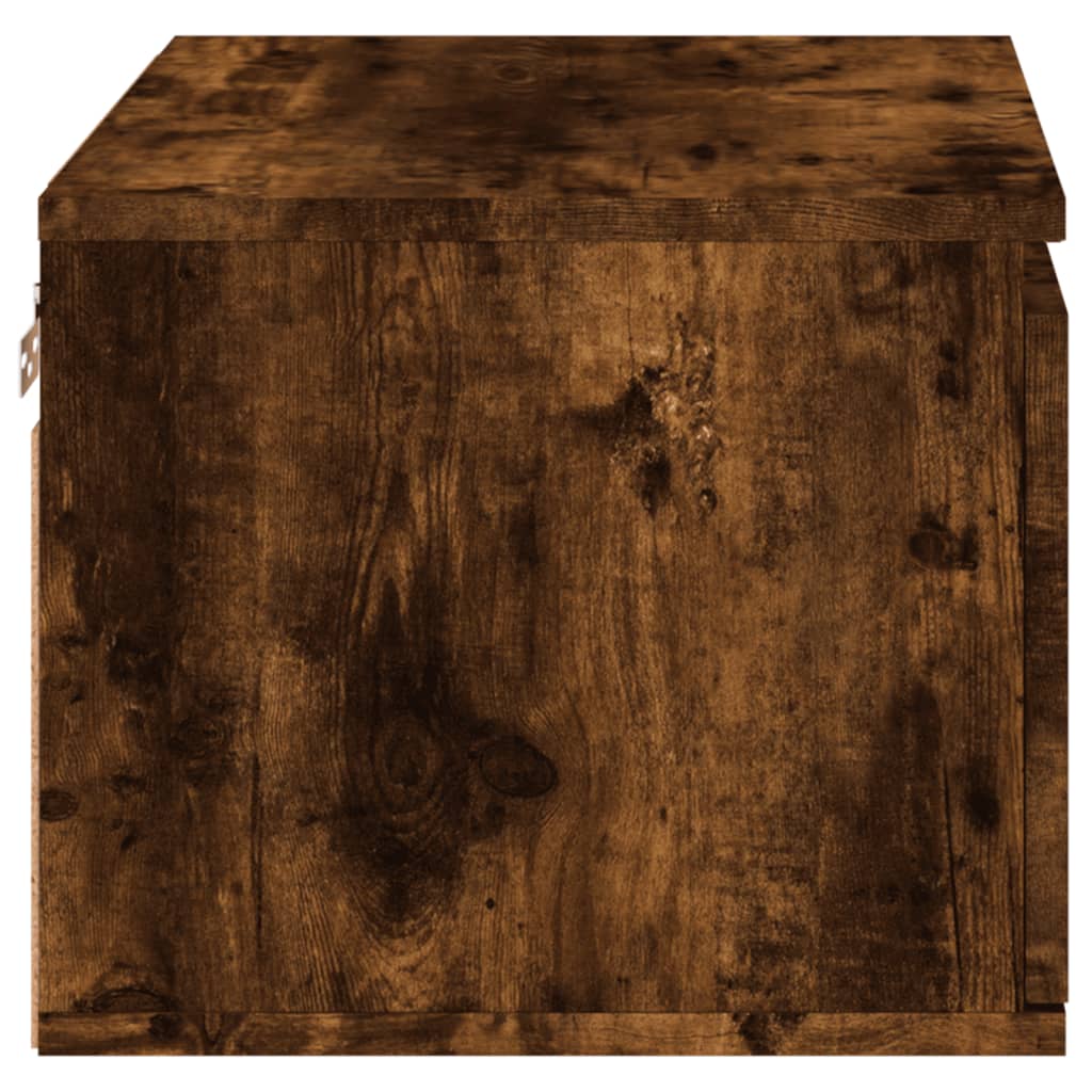 Wall-mounted Bedside Cabinet with LED Lights Smoked Oak