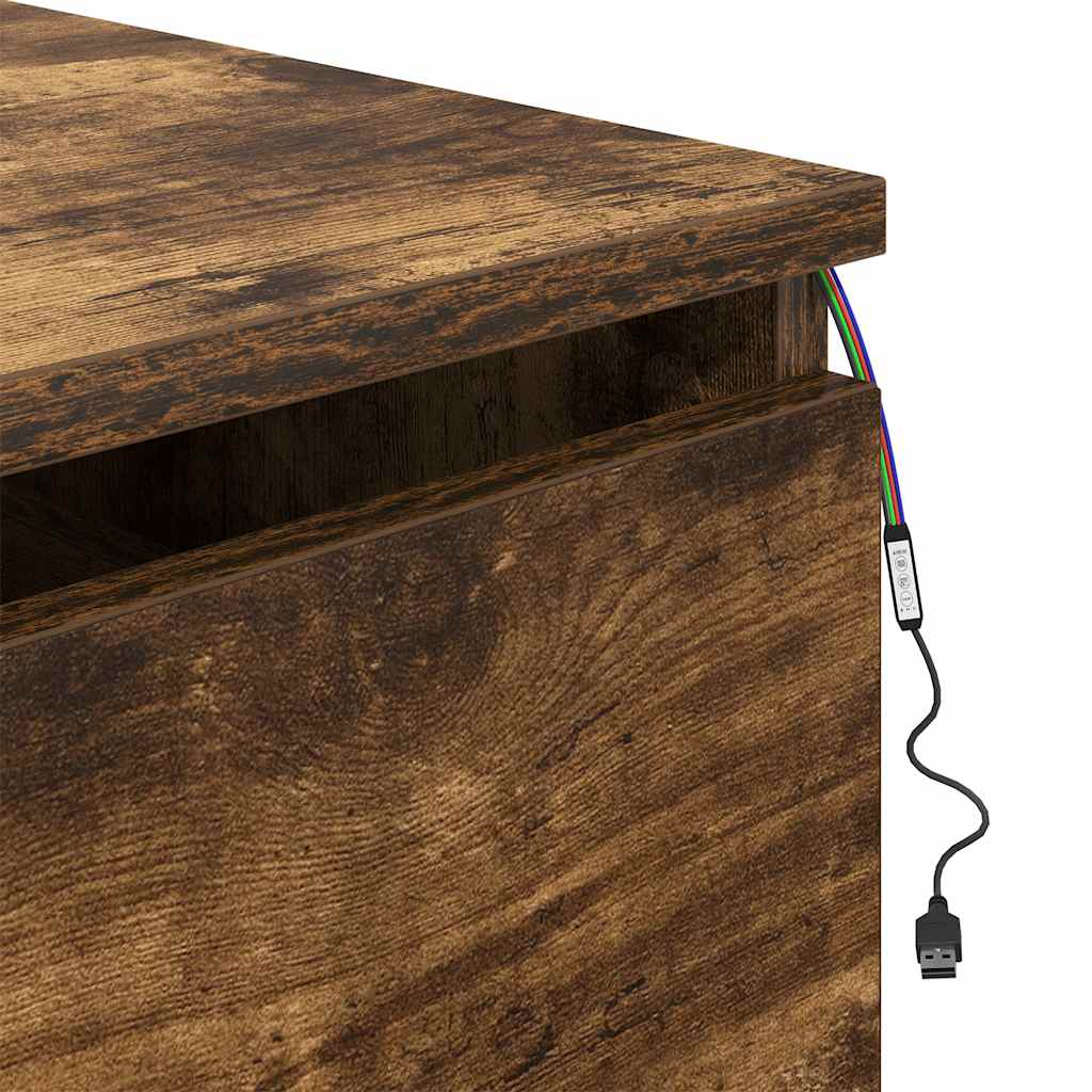 Wall-mounted Bedside Cabinet with LED Lights Smoked Oak