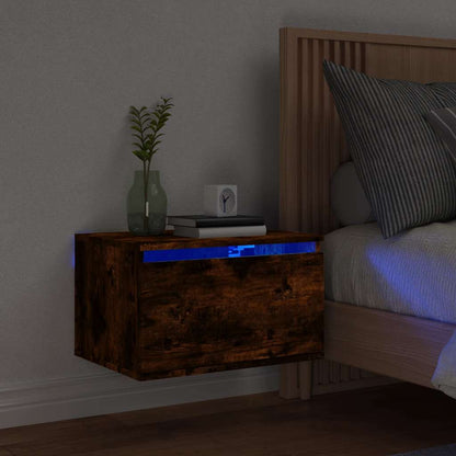 Wall-mounted Bedside Cabinet with LED Lights Smoked Oak
