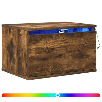 Wall-mounted Bedside Cabinets with LED Lights 2 pcs Smoked Oak