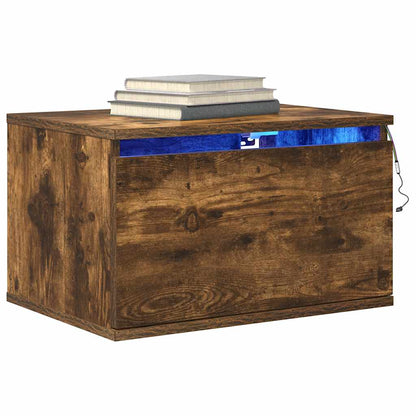 Wall-mounted Bedside Cabinets with LED Lights 2 pcs Smoked Oak